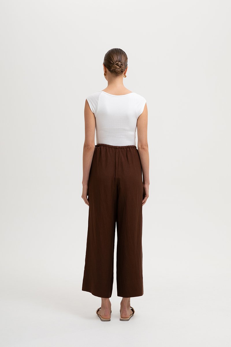 DIONNE DRAWSTRING WIDE LEG LINEN PANTS