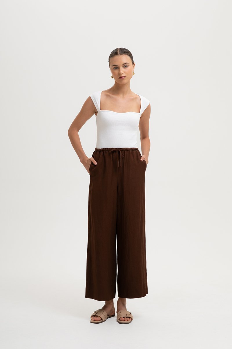 DIONNE DRAWSTRING WIDE LEG LINEN PANTS