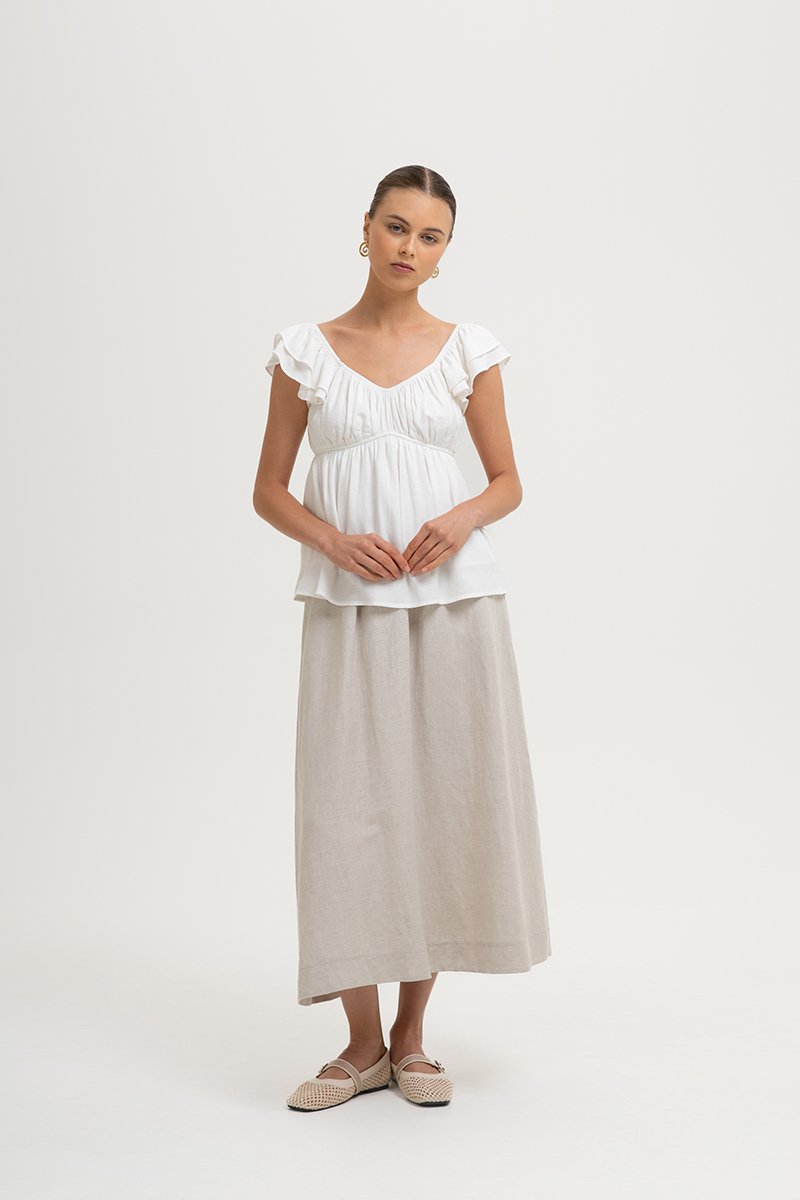 GABY FLUTTER SLEEVE BABY DOLL LINEN TOP