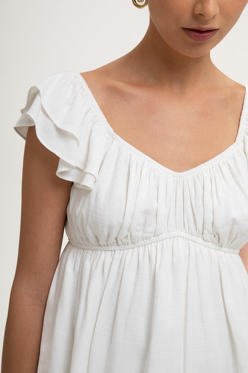 GABY FLUTTER SLEEVE BABY DOLL LINEN TOP
