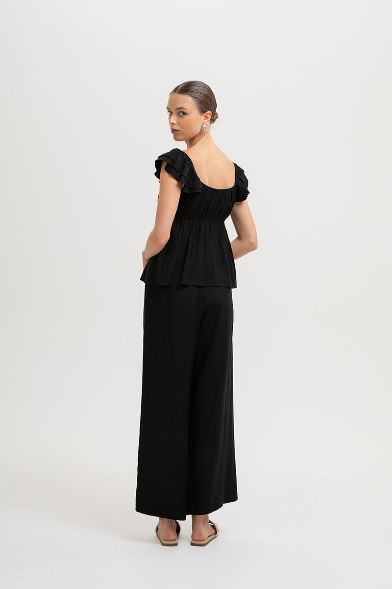 GABY FLUTTER SLEEVE BABY DOLL LINEN TOP
