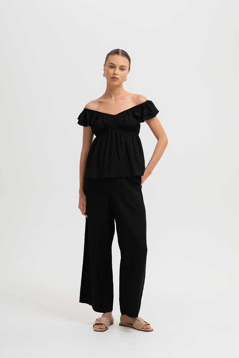 GABY FLUTTER SLEEVE BABY DOLL LINEN TOP