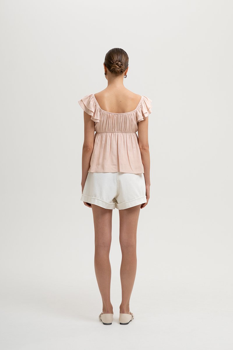 GABY FLUTTER SLEEVE BABY DOLL LINEN TOP
