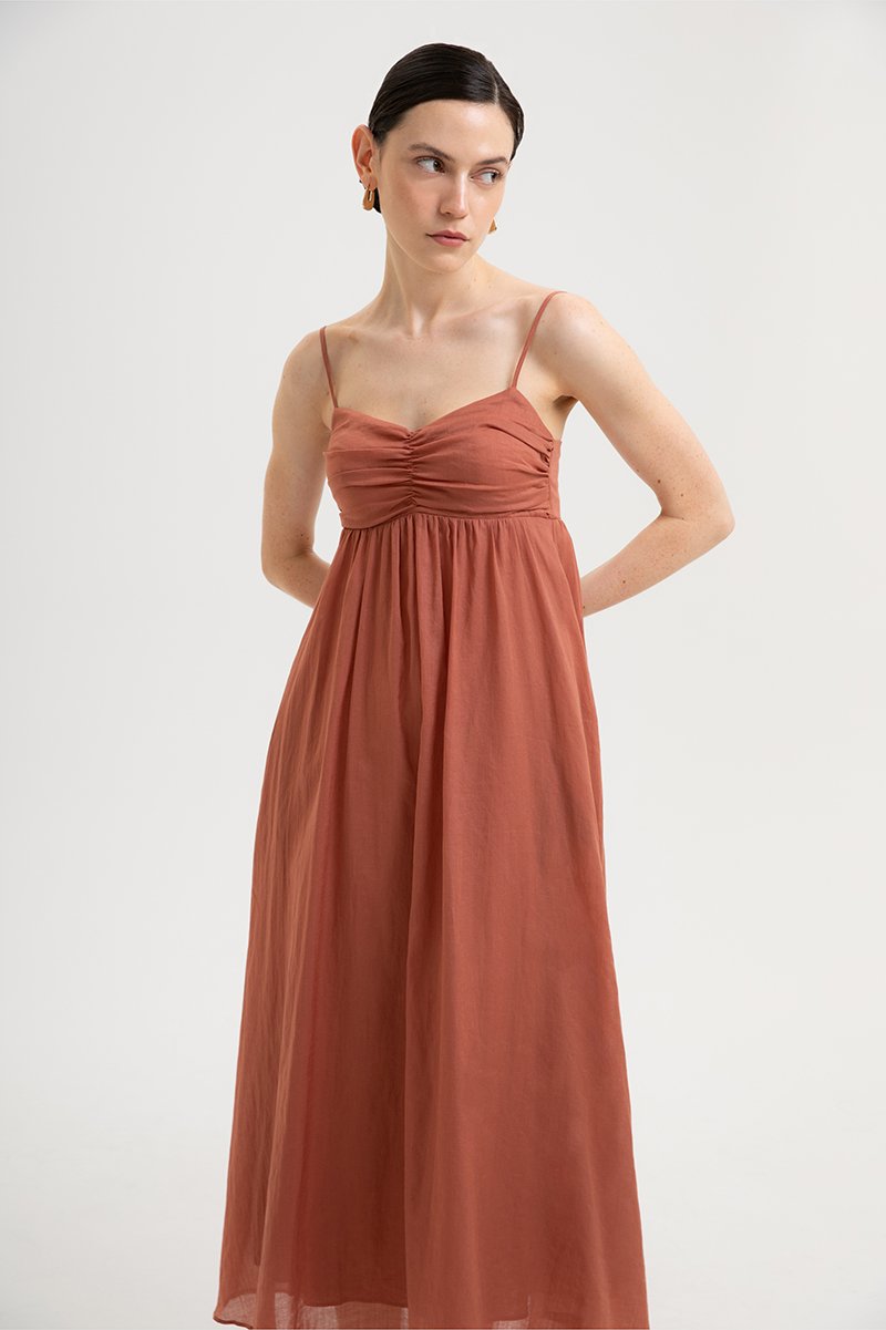 KAYLA RUCHED LINEN MAXI DRESS