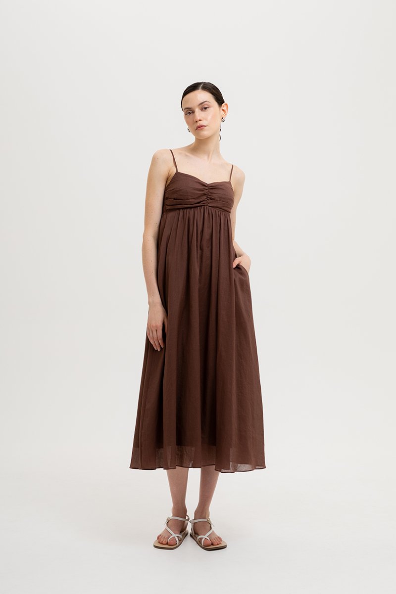 KAYLA RUCHED LINEN MAXI DRESS