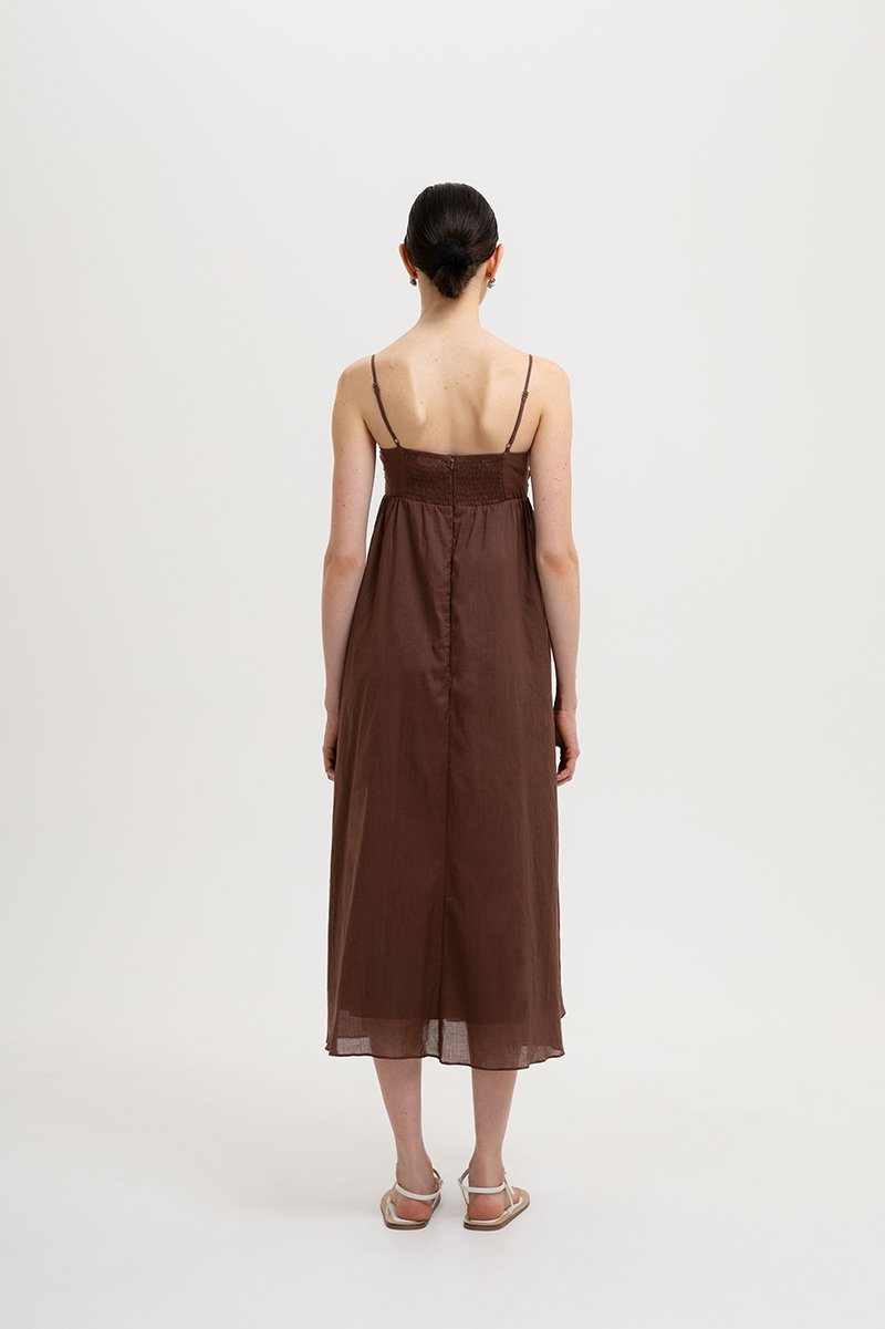 KAYLA RUCHED LINEN MAXI DRESS
