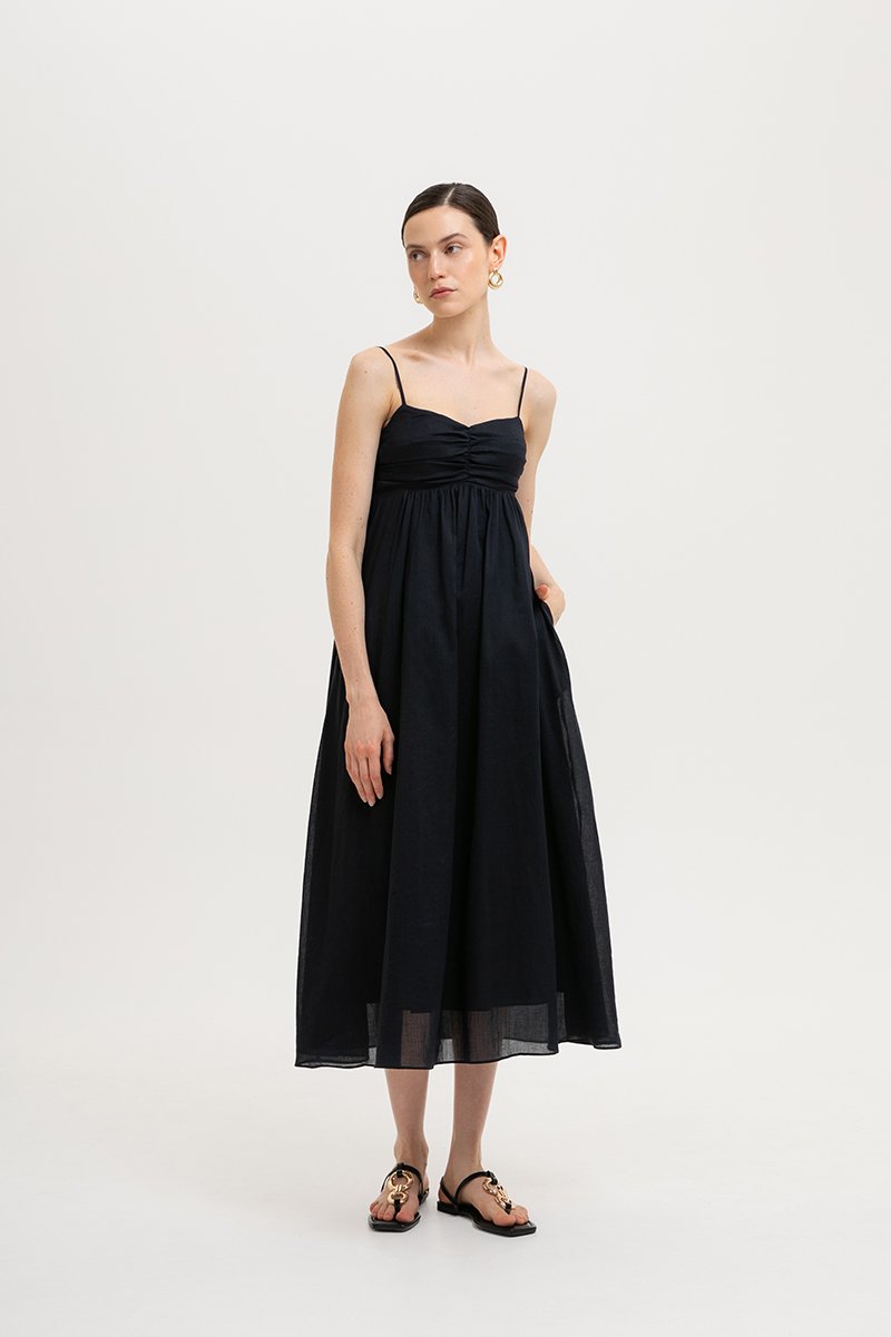 KAYLA RUCHED LINEN MAXI DRESS