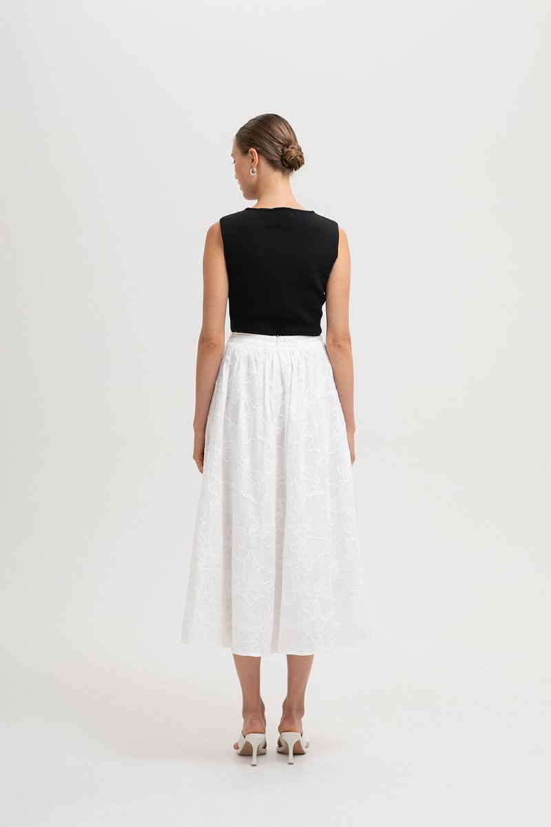 MARLI EMBROIDERED FLARE MAXI SKIRT