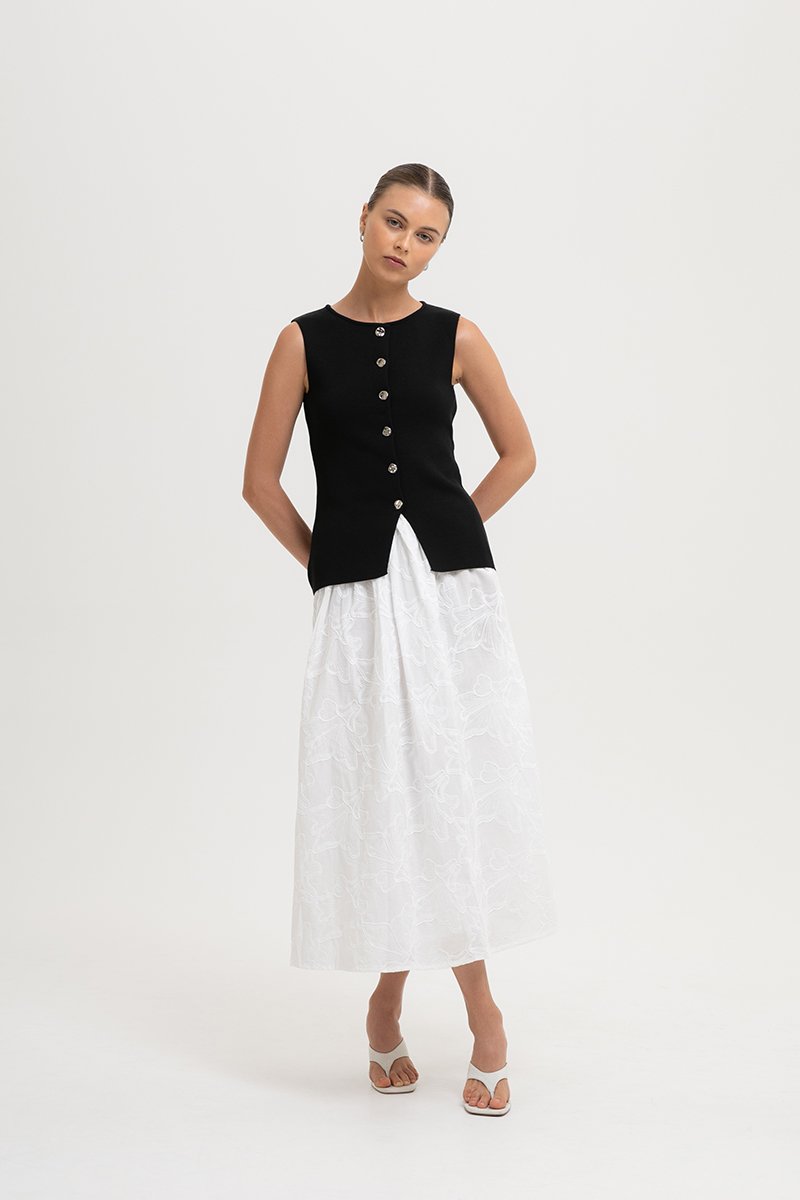MARLI EMBROIDERED FLARE MAXI SKIRT