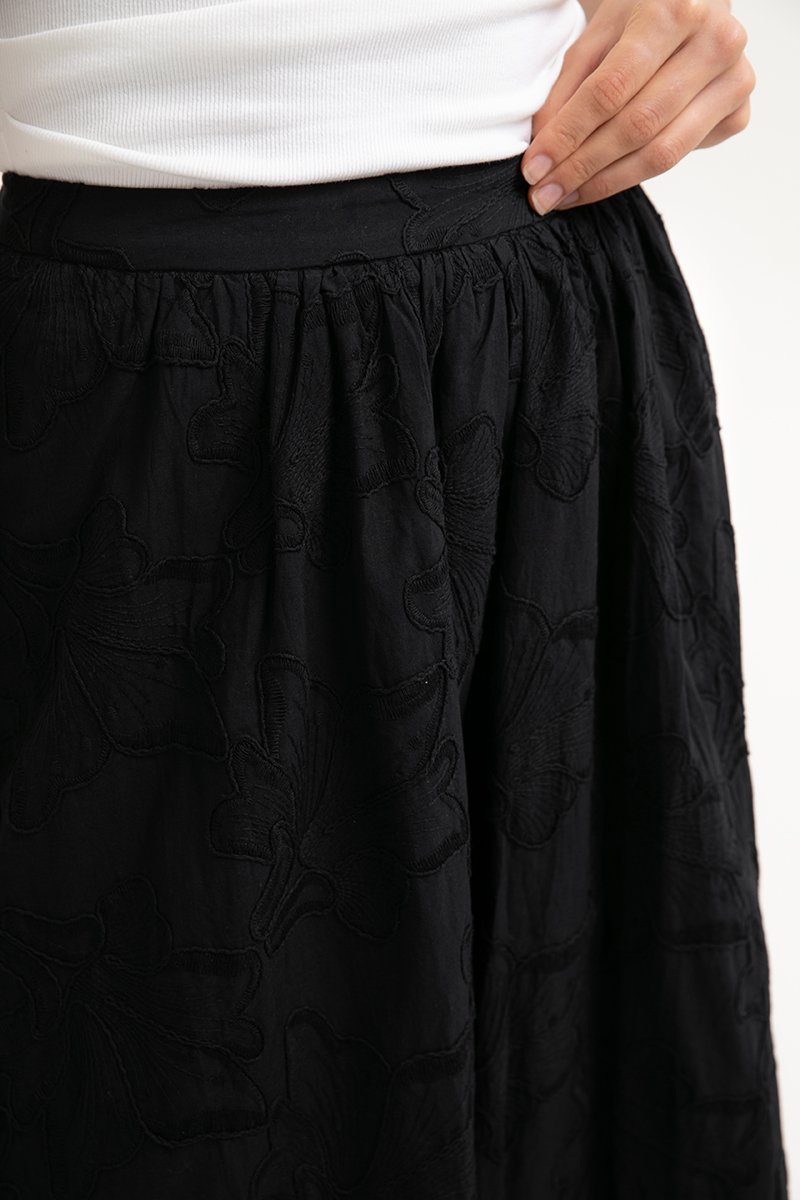 MARLI EMBROIDERED FLARE MAXI SKIRT