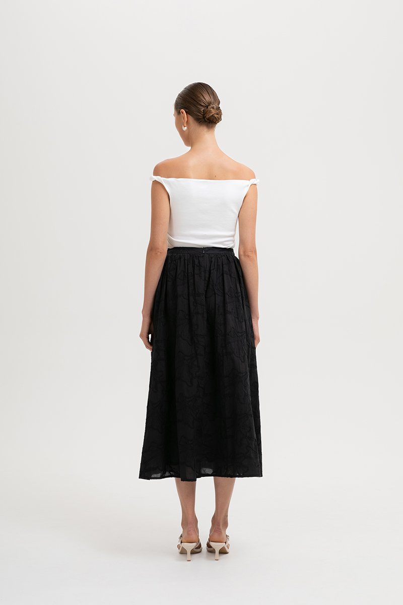 MARLI EMBROIDERED FLARE MAXI SKIRT