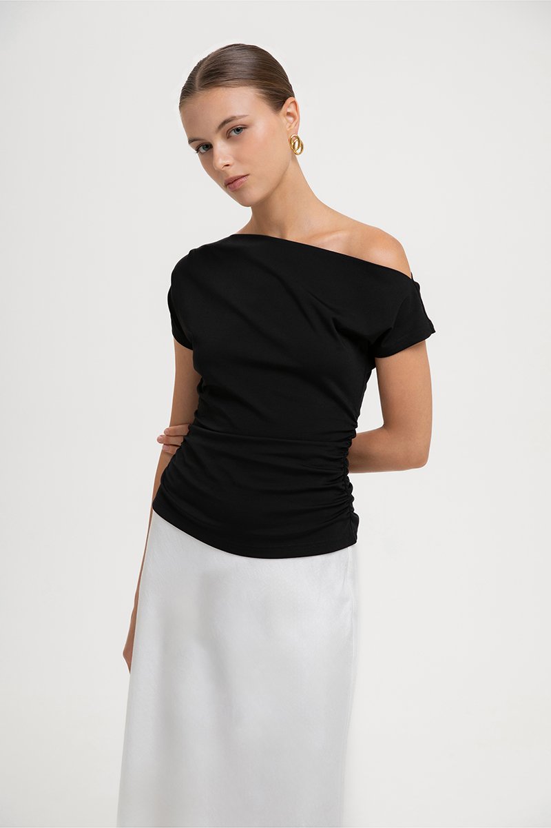 SAMIRA ASYMMETRIC RUCHED MODAL TEE