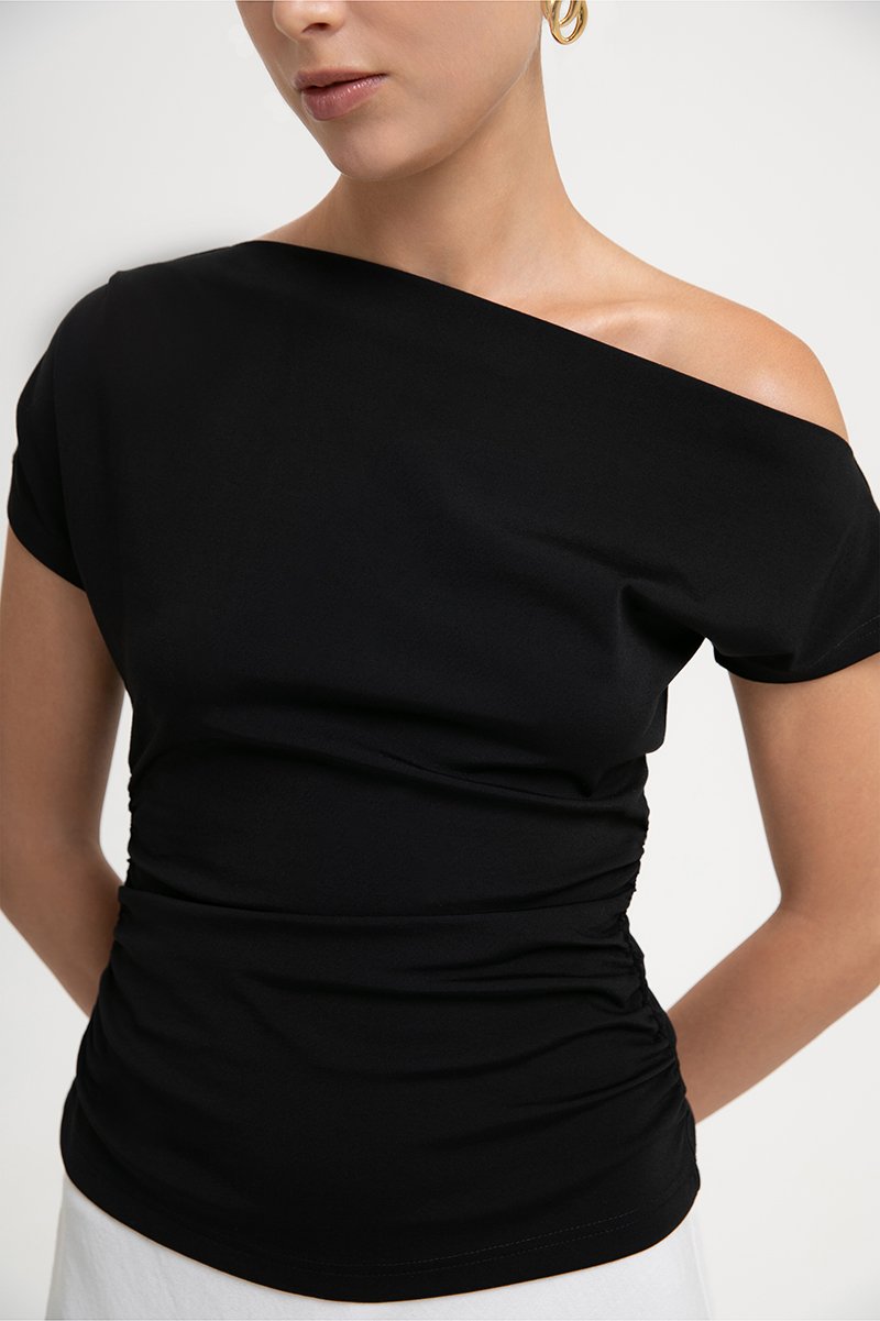 SAMIRA ASYMMETRIC RUCHED MODAL TEE