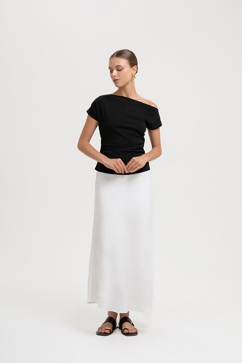 SAMIRA ASYMMETRIC RUCHED MODAL TEE