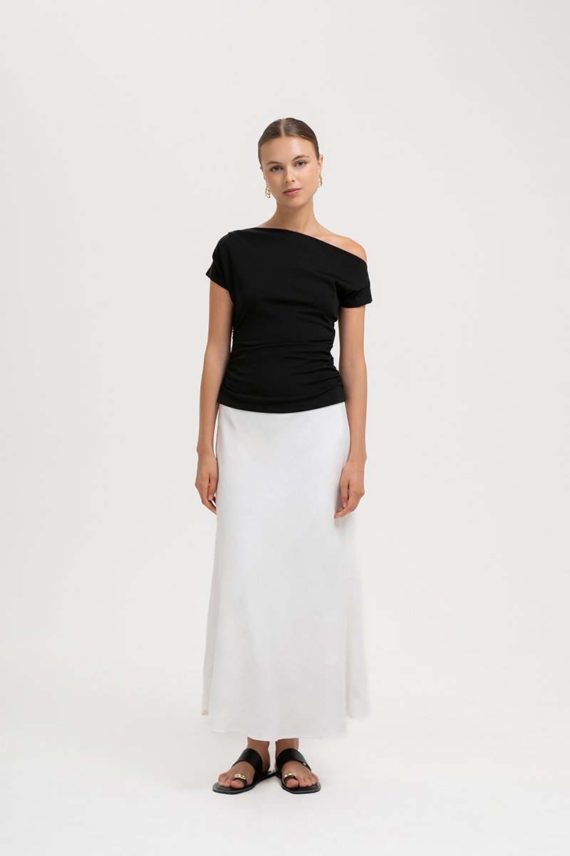 SAMIRA ASYMMETRIC RUCHED MODAL TEE