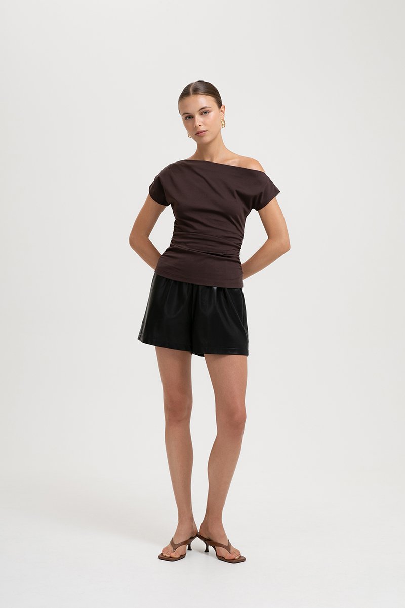 SAMIRA ASYMMETRIC RUCHED MODAL TEE