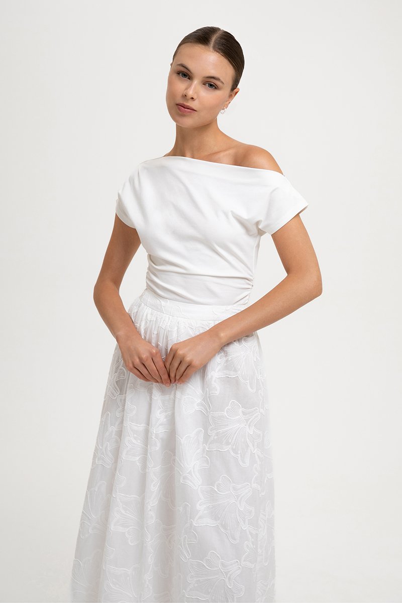 SAMIRA ASYMMETRIC RUCHED MODAL TEE