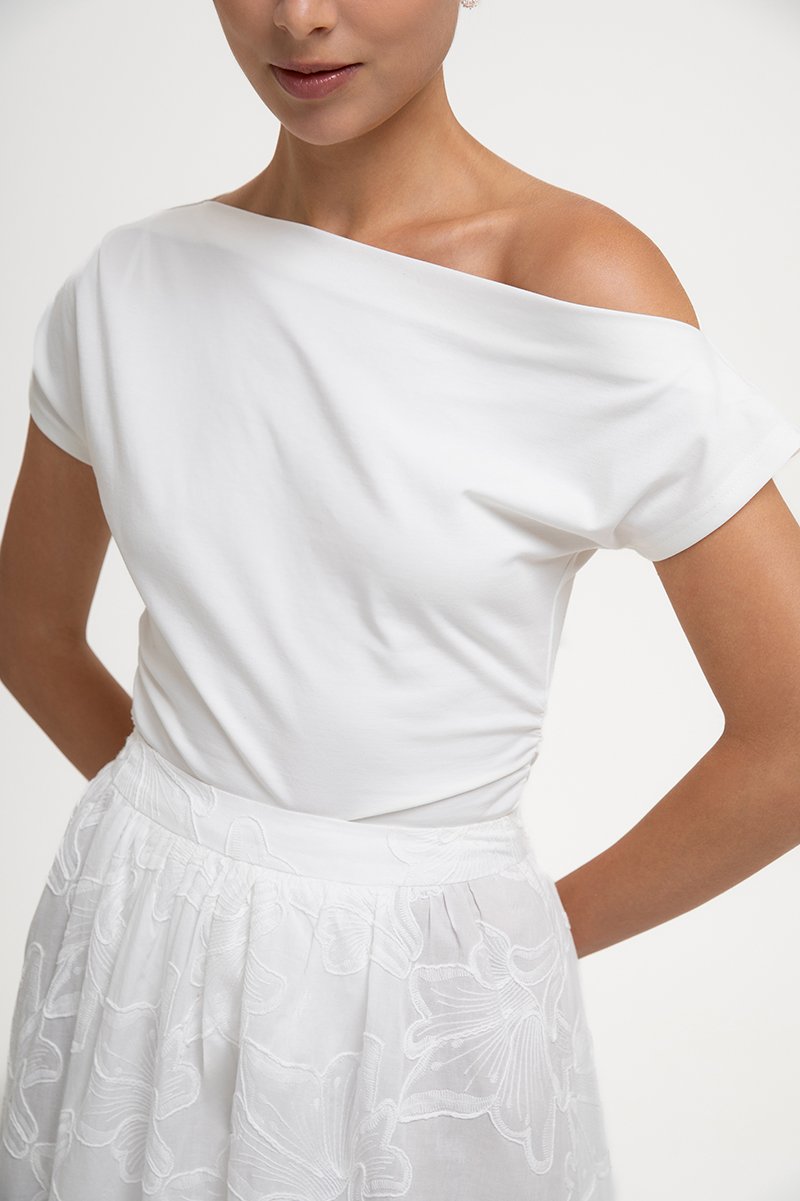 SAMIRA ASYMMETRIC RUCHED MODAL TEE
