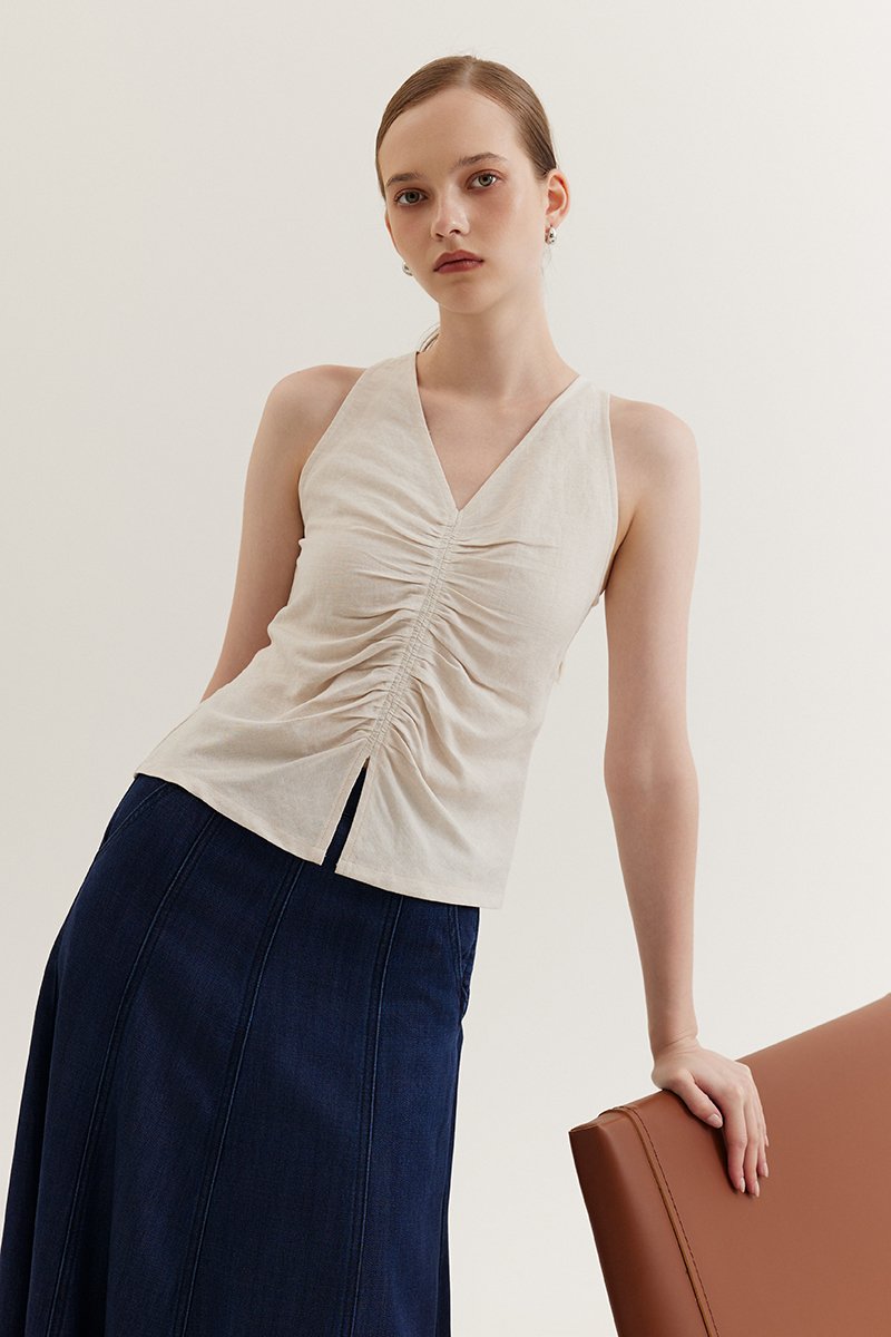 KATIYA RUCHED LINEN TOP