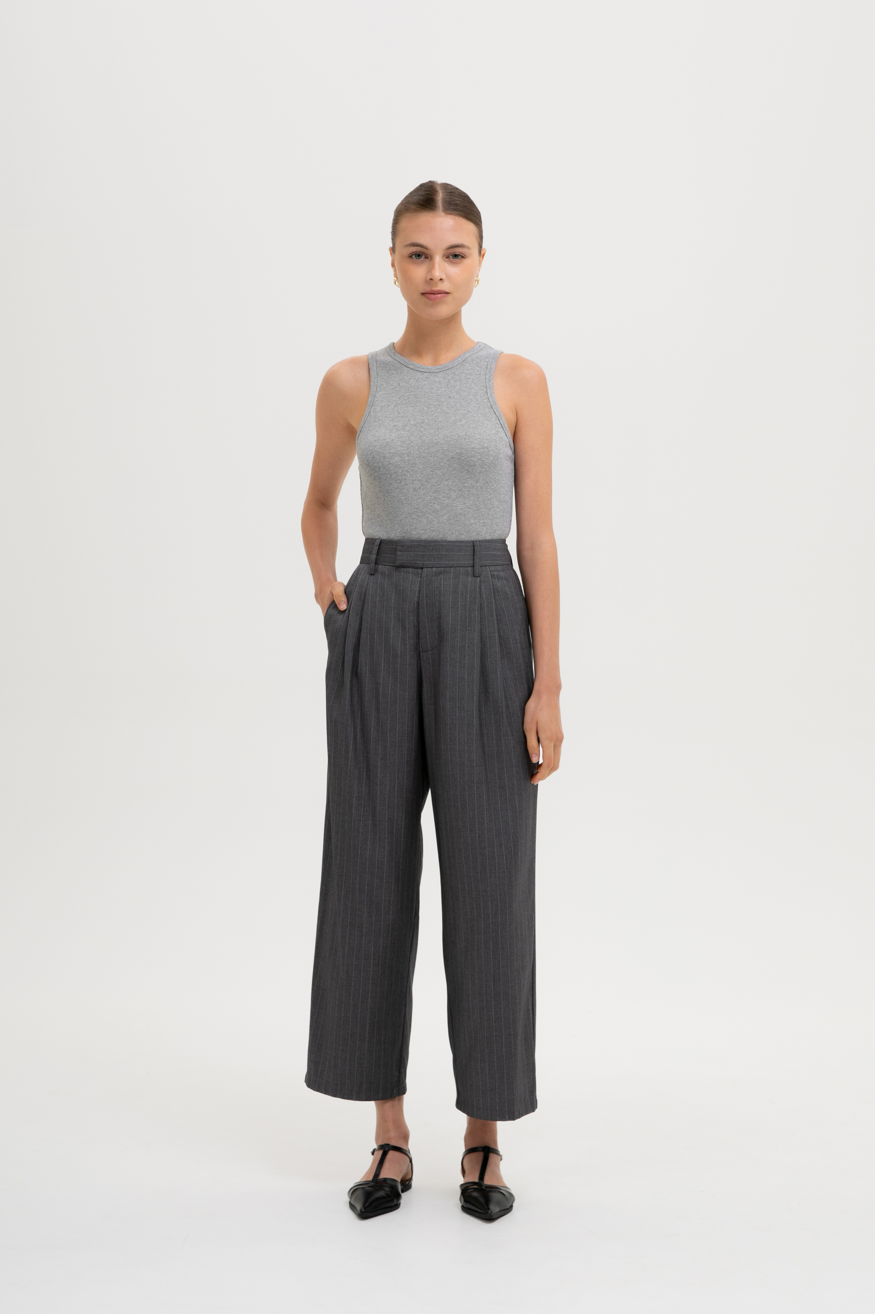 ANISTON PIN STRIPE TAPERED TAILORED PANTS (REGULAR)