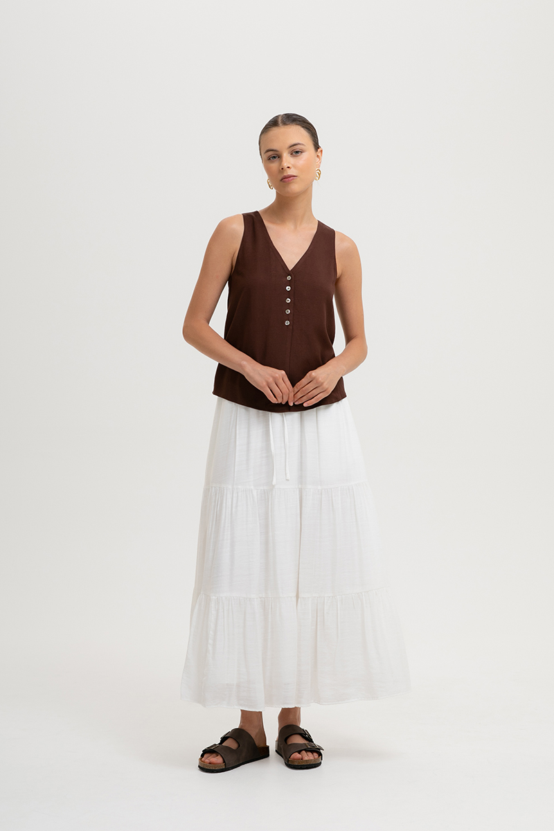 HEATHER SLEEVELESS BUTTONDOWN LINEN TOP