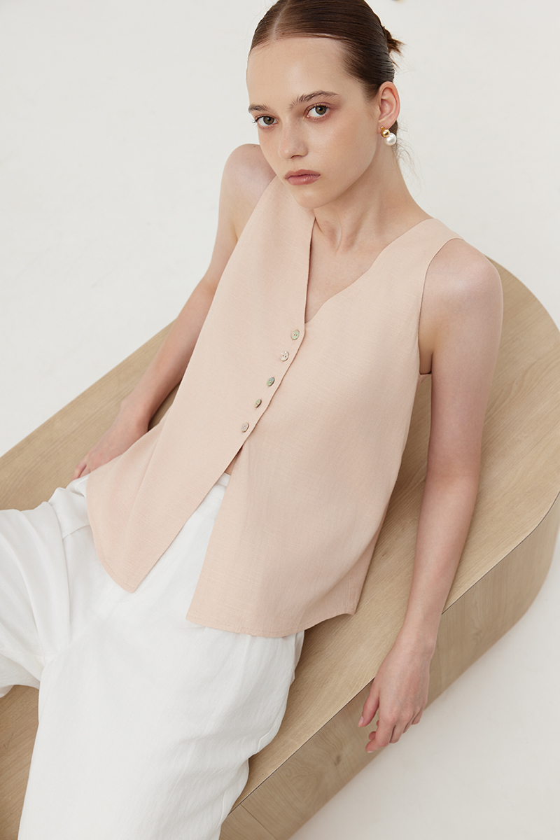 HEATHER SLEEVELESS BUTTONDOWN LINEN TOP