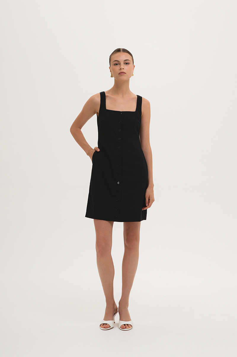 CALLIA BUTTONDOWN SHORT LINEN DRESS W SASH