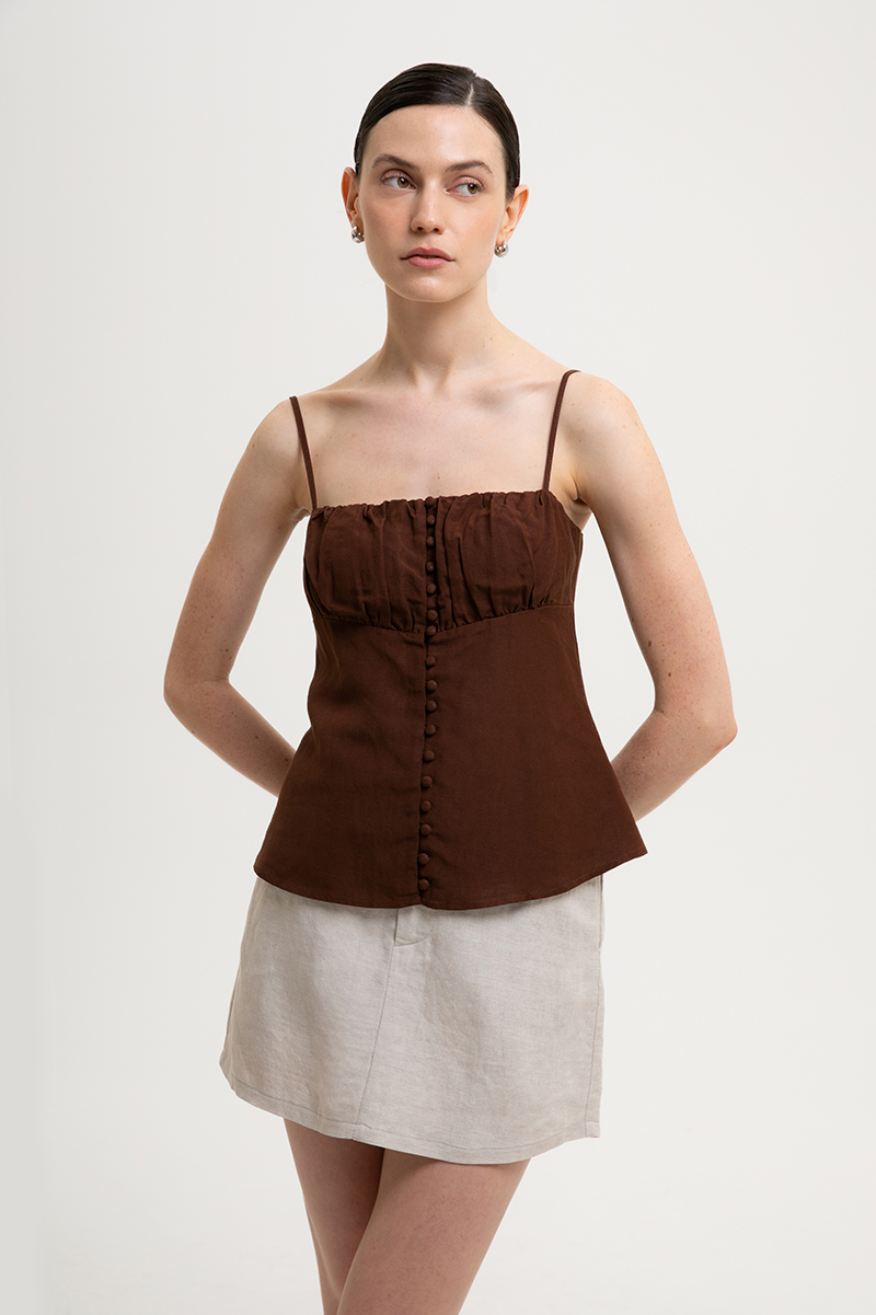 YASMINE RUCHED CAMI LINEN TOP