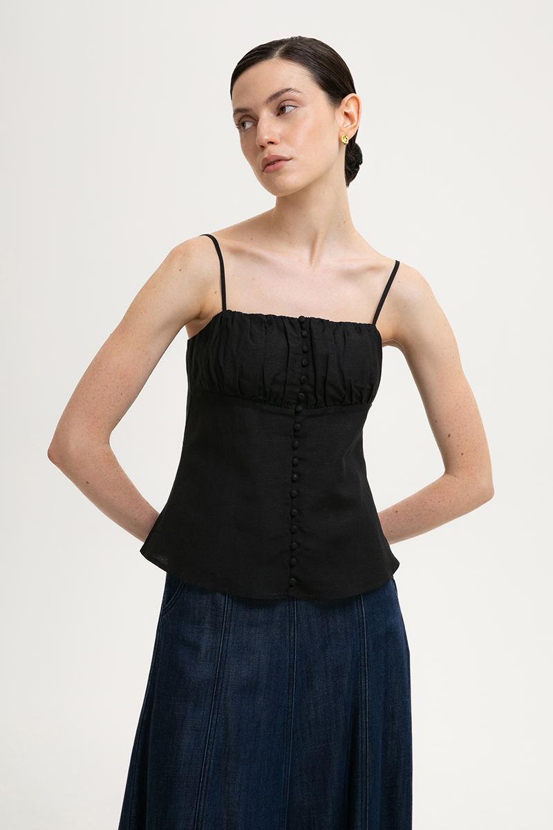 YASMINE RUCHED CAMI LINEN TOP