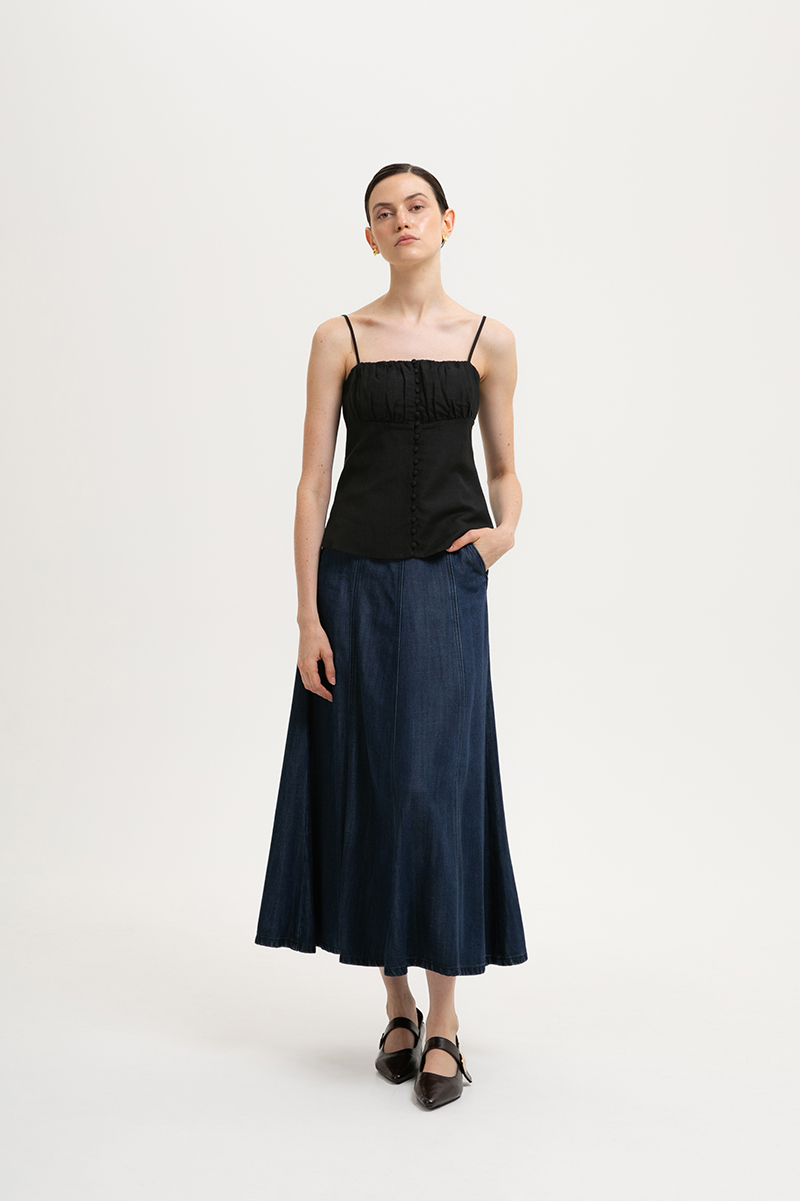 YASMINE RUCHED CAMI LINEN TOP