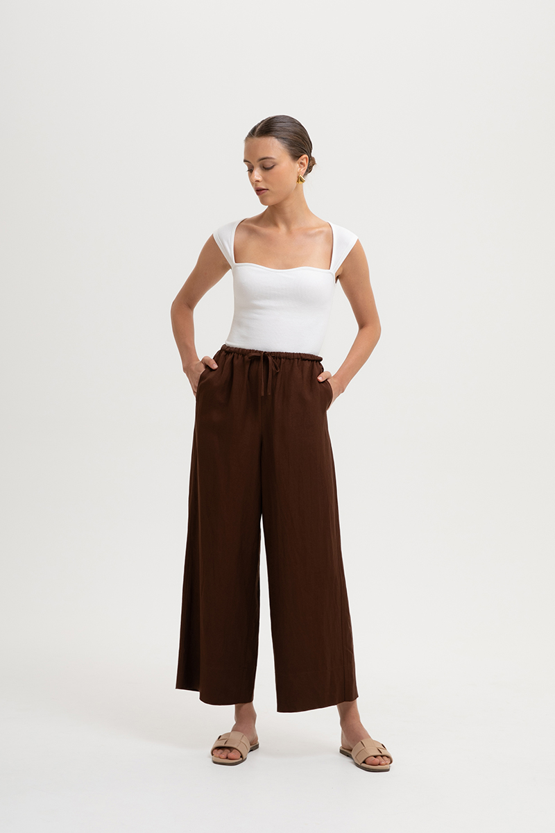 DIONNE DRAWSTRING WIDE LEG LINEN PANTS