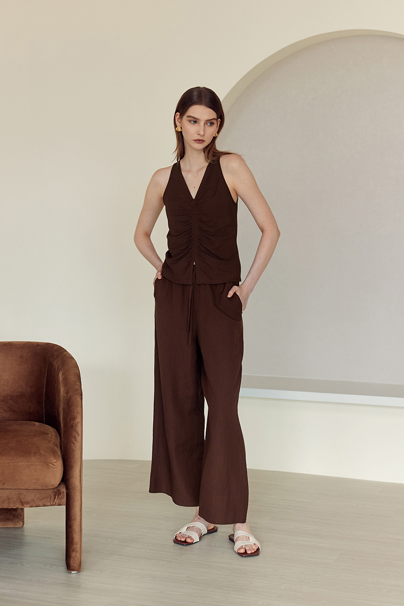 DIONNE DRAWSTRING WIDE LEG LINEN PANTS