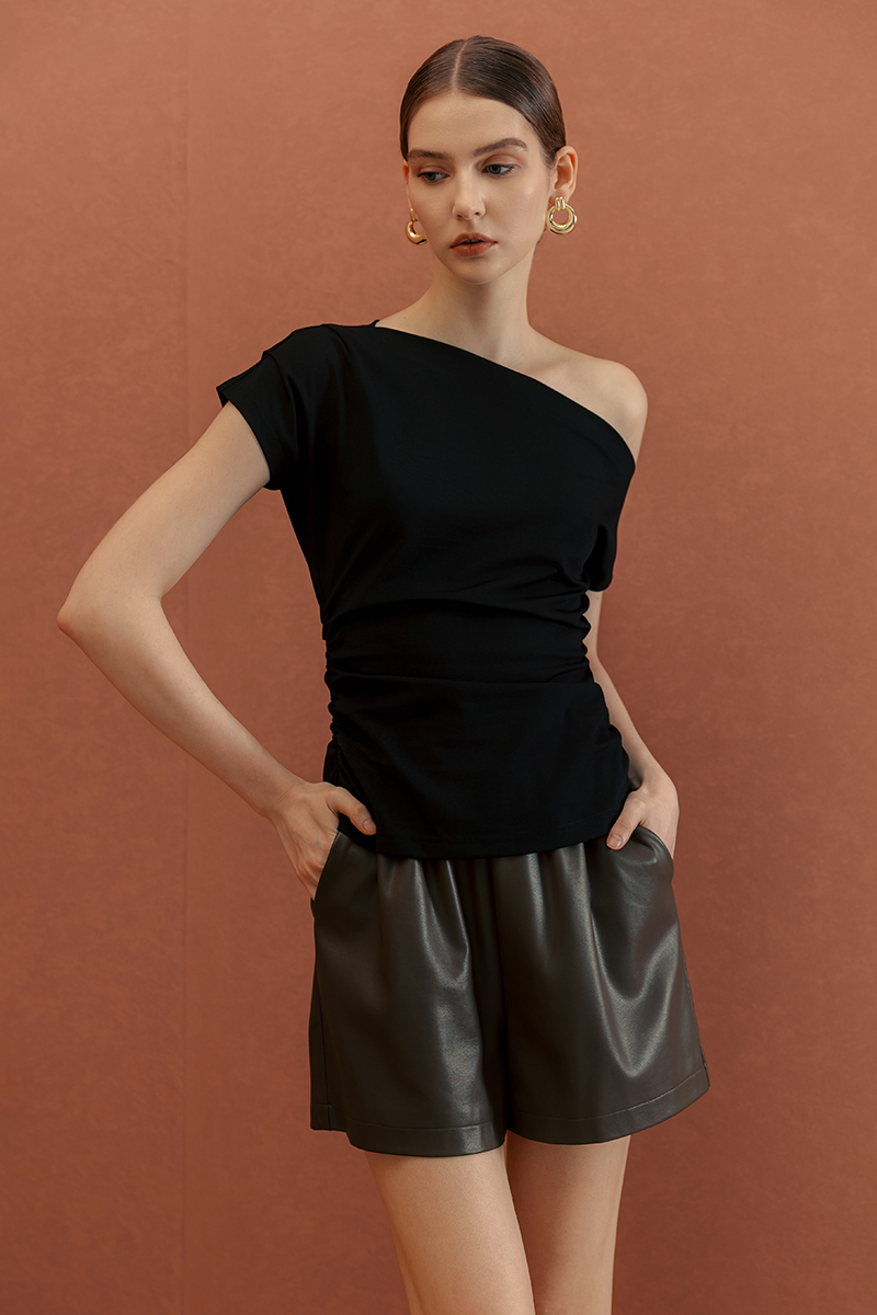 SAMIRA ASYMMETRIC RUCHED MODAL TEE