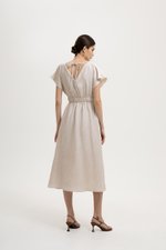 REGINA RUCHED WAIST LINEN MIDI DRESS