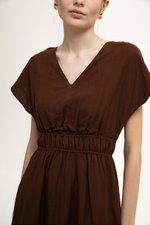 REGINA RUCHED WAIST LINEN MIDI DRESS