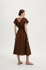REGINA RUCHED WAIST LINEN MIDI DRESS