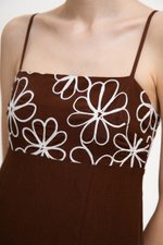 IRISA CONTRAST FLORAL EMBROIDERY MAXI LINEN DRESS