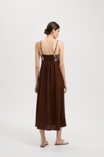IRISA CONTRAST FLORAL EMBROIDERY MAXI LINEN DRESS