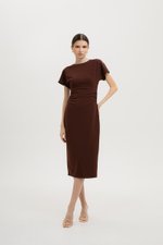 CAMELLIA RUCHED MIDI DRESS