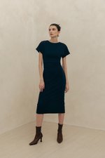 CAMELLIA RUCHED MIDI DRESS