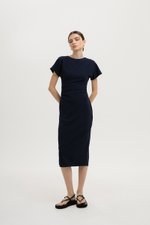 CAMELLIA RUCHED MIDI DRESS