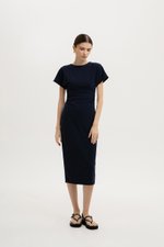 CAMELLIA RUCHED MIDI DRESS