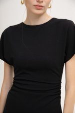 CAMELLIA RUCHED MIDI DRESS