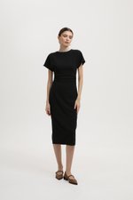 CAMELLIA RUCHED MIDI DRESS