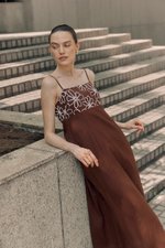 IRISA CONTRAST FLORAL EMBROIDERY MAXI LINEN DRESS