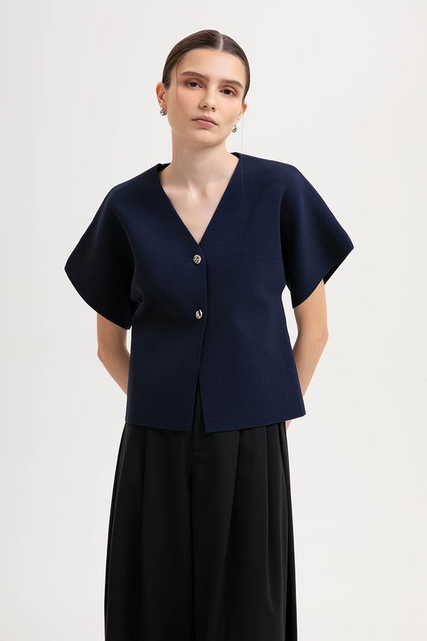 OPHELIA SILVER BUTTON KNIT TOP