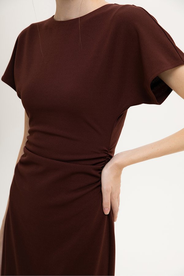 CAMELLIA RUCHED MIDI DRESS