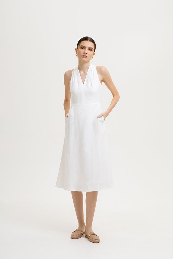 MADDY HALTER NECK LINEN MIDI DRESS