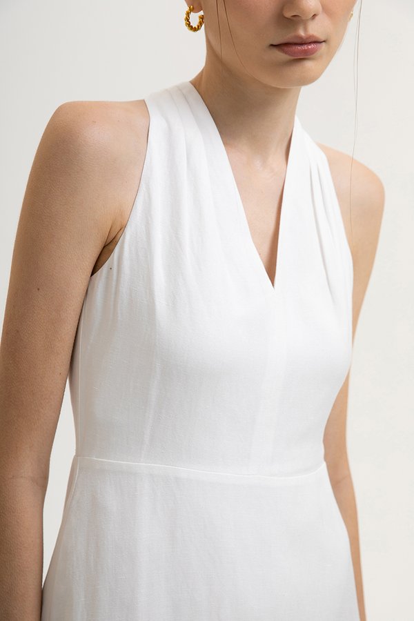 MADDY HALTER NECK LINEN MIDI DRESS