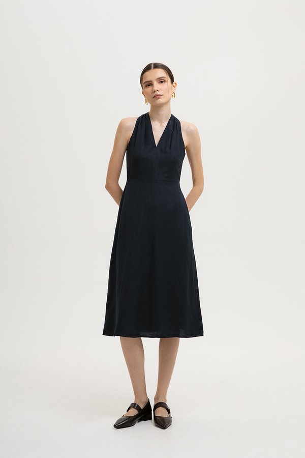 *BACKORDER* MADDY HALTER NECK LINEN MIDI DRESS
